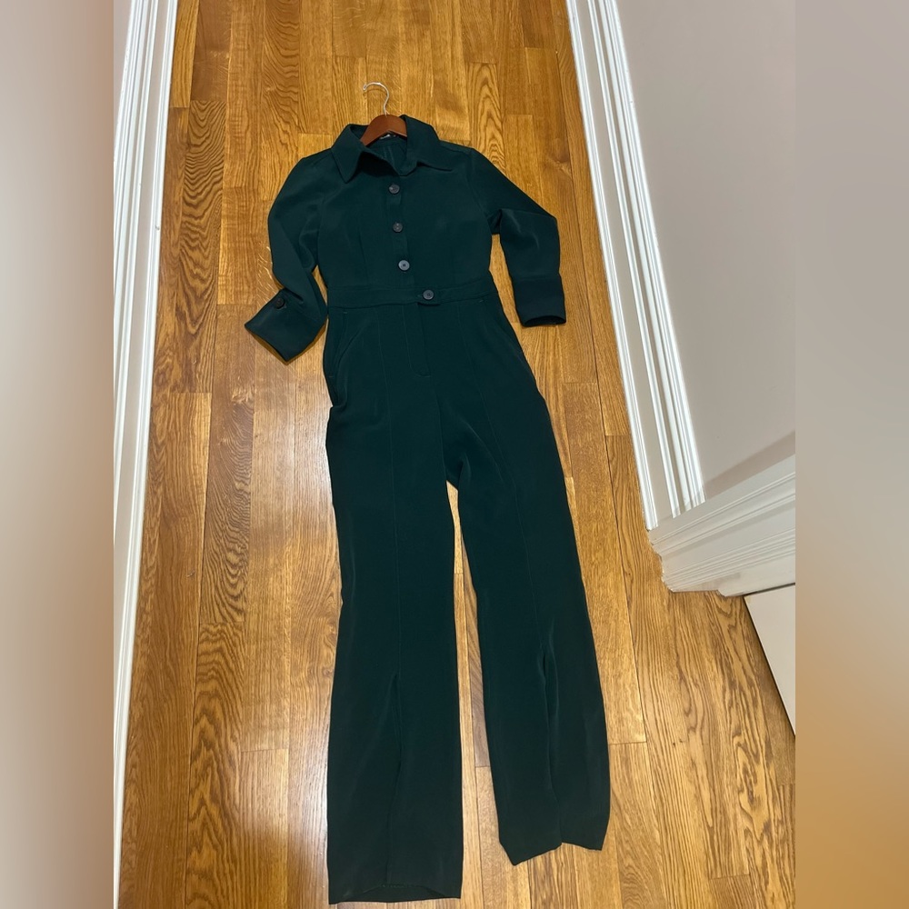 ZARA LONG SLEEVE SPLIT LEG JUMPSUIT ROMPER GREEN SIZE SMALL